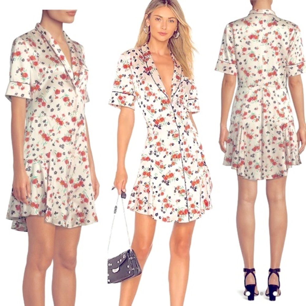 A.L.C. Pajama inspired “Ruthie" Silk Mini Flounce Hem Dress-Sz 8~NWT